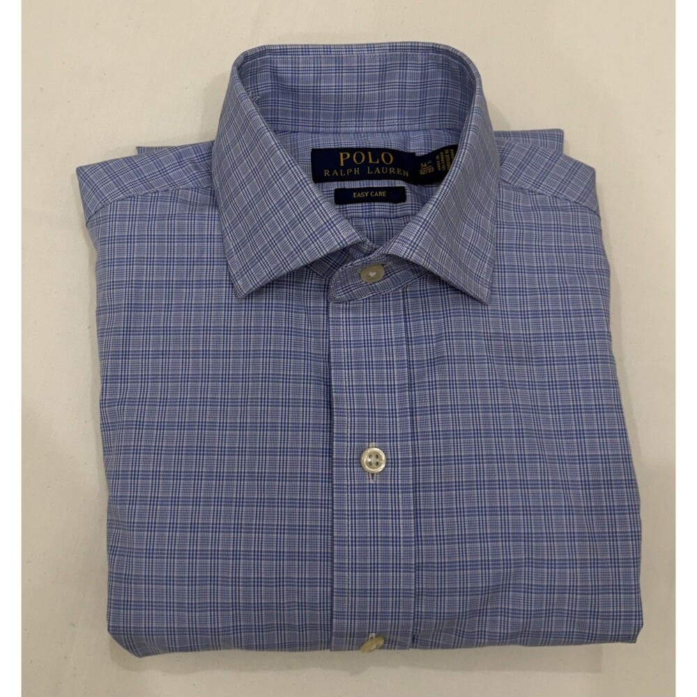 Polo Ralph Lauren Button Up Shirt Mens 14.5 32-33 Blue Check Easy Care